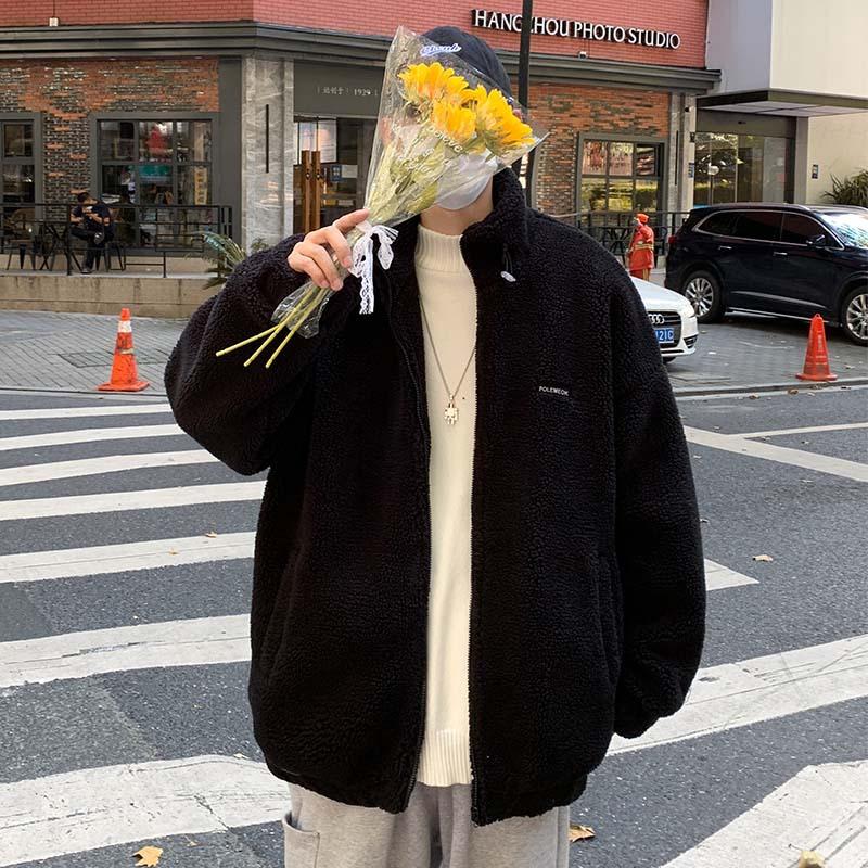 Winter stand-up collar lamb wool jacket men's casual loose Korean version trendy teen student handsome fleece jacket
