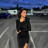 Women's Autumn and Winter Fashion Shoulder Pad Temperament Long Sleeve Round Neck Irregular Dress