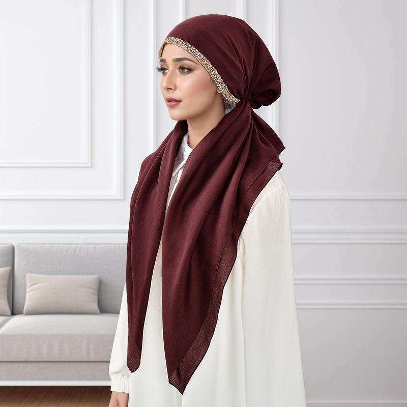 Rhinestone Headband Cap for Woman Muslim Hijab Hat Lady Instant Scarf Islamic Turban