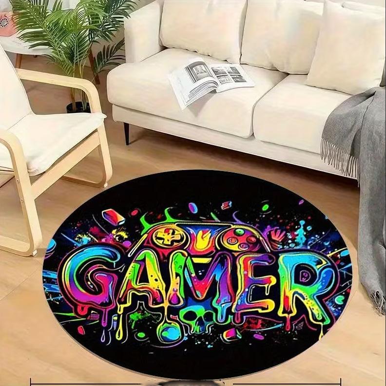 

Colorful Cartoon Style Circular Carpet with Game Controller Patterns Suitable for Holiday Themed Carpets 80cm x 80cm