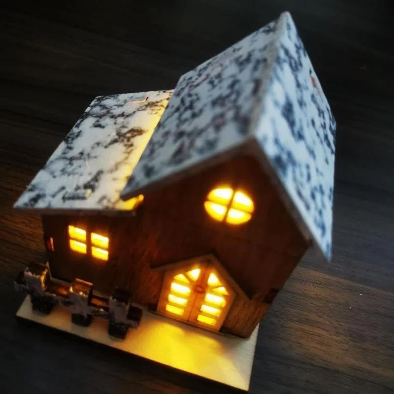 LED Light Mini Wood House Model Luminous for Christmas Christmas Houses DIY Festive Wooden House Ornaments Kids New Year Gifts