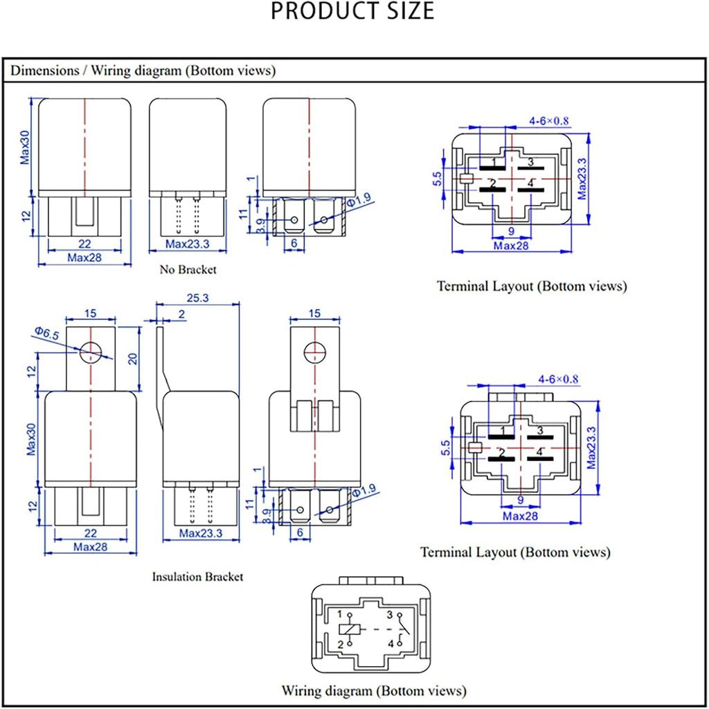 FLS821 Relay 12V 40A (Pack Of 2) - Universal SPST 4-Pin Heavy Duty Automotive Relay