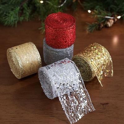 Ruban de Noël Ruban de Satin Étincelant Ruban Décoratif à Paillettes