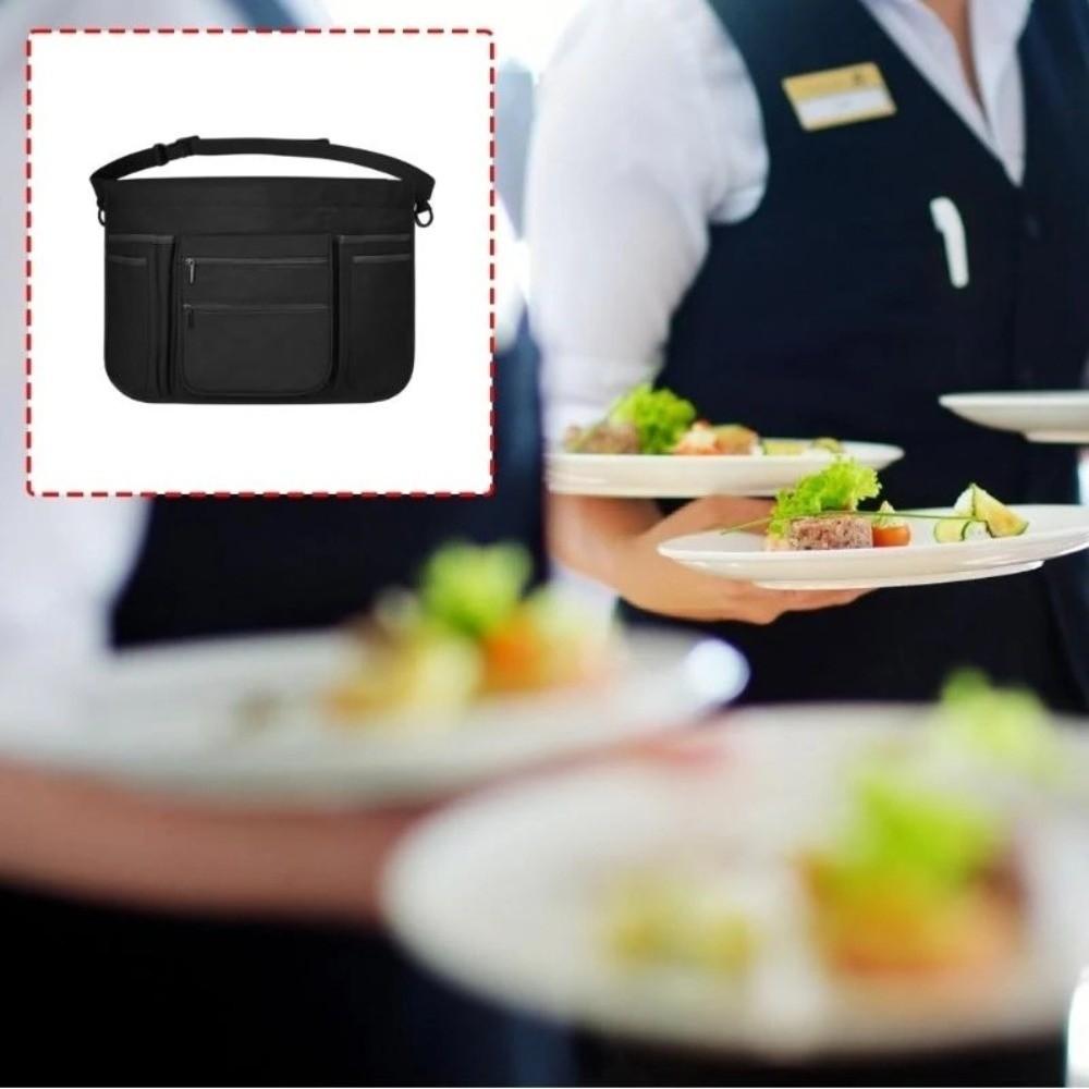 Oxford Cloth Half Apron Multiple Pockets Waist Apron Convenient Waitress Apron Bistro