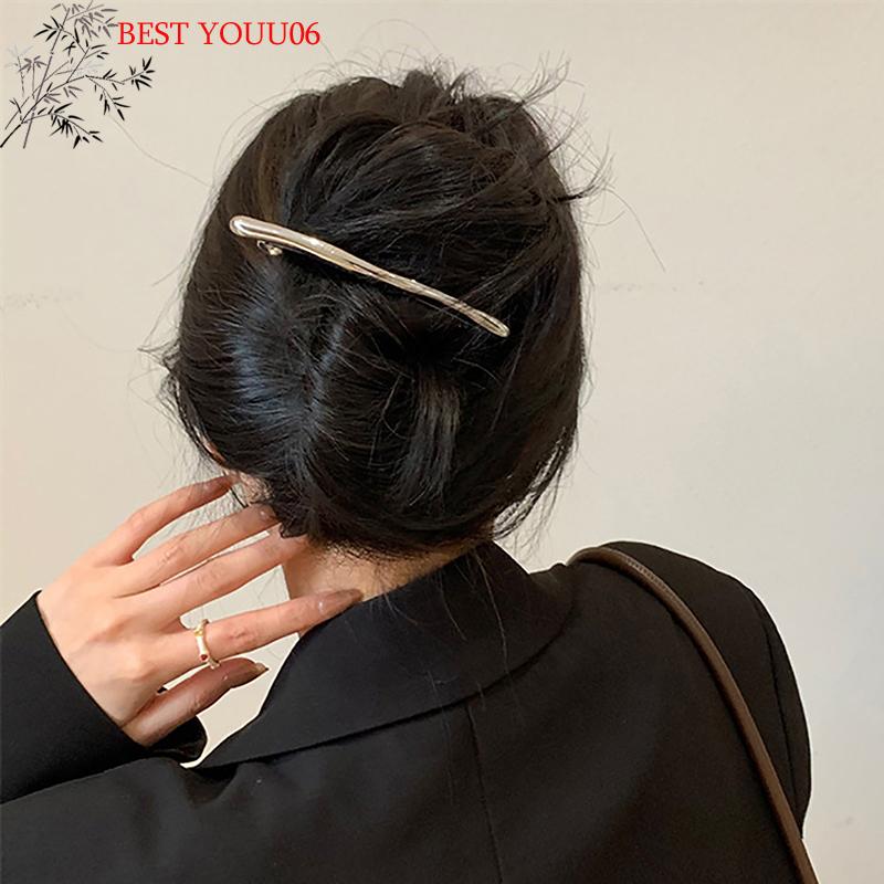 Hot 11cm Hairpin Women Metal Golden Strip Long Barrettes Hair Clips Vintage Hairpins Automatic Smooth Spring Clip Hairgrip