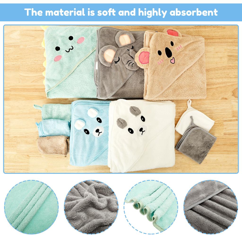 15Pcs Hooded Baby Towel and Washcloth Set Absorbent Coral Fleece Baby Bath Towel for Girl Boy Infant Toddler 0 to 5 Years Old