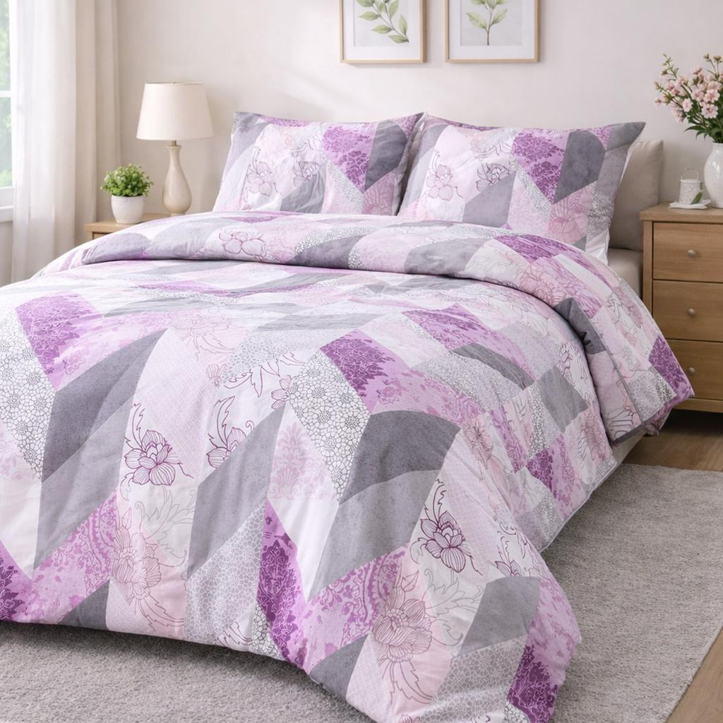 Bedding set 220x200 100% COTTON pink geometric pattern