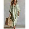 Summer women's top, long skirt, European and American style V-neck five-quarter sleeve simple and versatile dress