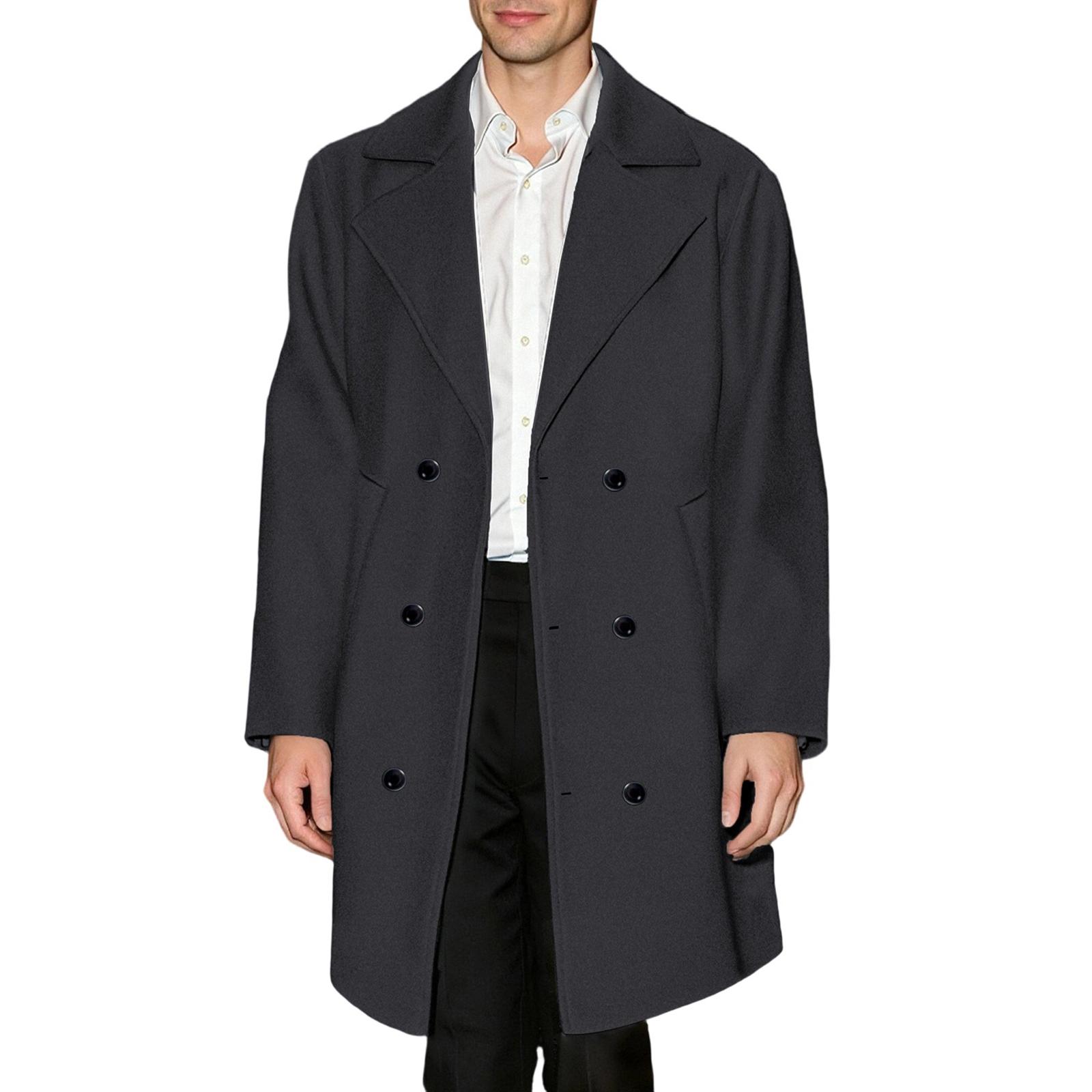 

Trench Coat Men Wool Blend Coat Notched Collar Single Breasted Overcoat Business Casual Winter Jacket With Pockets L чорний