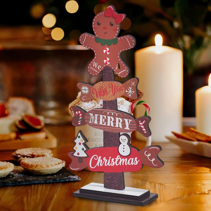 Wood Christmas Trees Gingerbread Man On Topper Desk Christmas Tree Decorative Christmas Tiered Tray Decor Sign Holiday Ornament