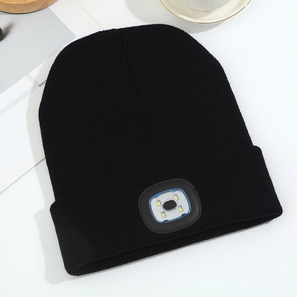 

Cross-border Rechargeable LED Light Hat: Warm Knit for Outdoor Cycling & Night Fishing, Removable & Washable. One Size чорний