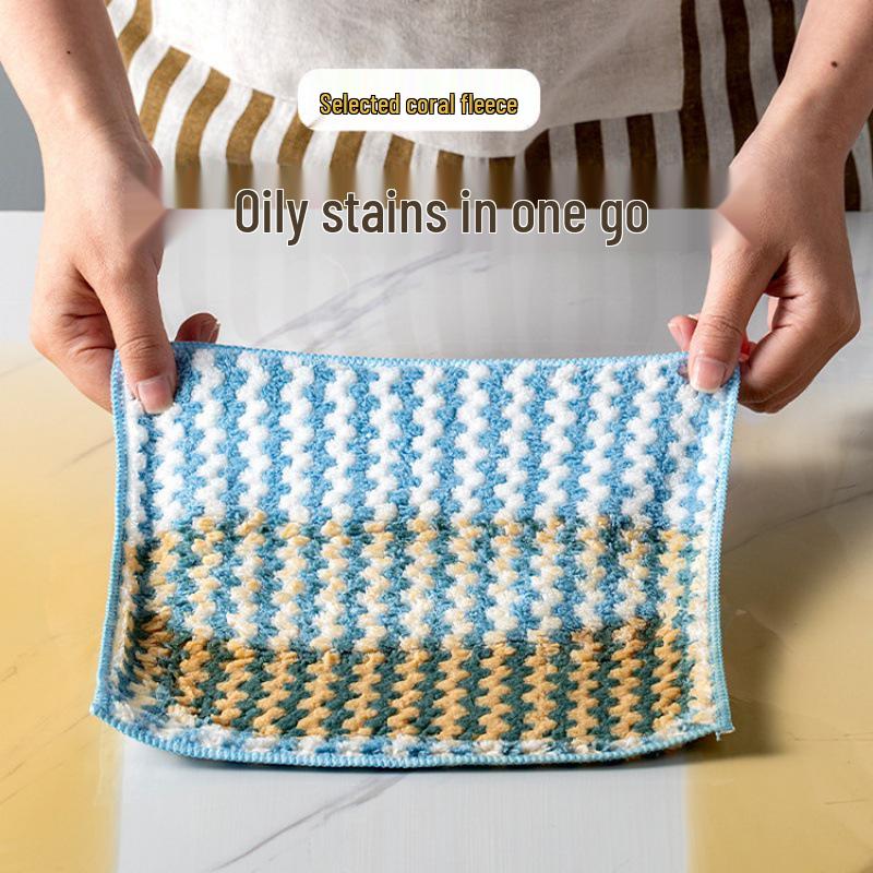 Cationic Coral Fleece Kitchen Cleaning Cloths: Multi-use Dish & Table Wiping, Scouring Pad for Dry/Wet Cleaning