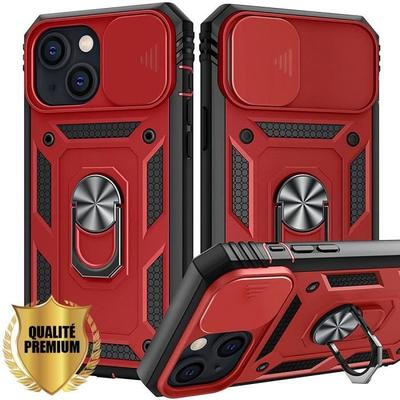 Hülle für iPhone 13 - E.F.CONNECTION - Rot - Stoßfest - Magnetische Halterung - Schiebe-Kameraabdeckung