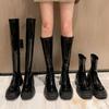 Patent leather waterproof platform thick-soled short boots heightening long boots women's thick heel knee boots women's high boots elastic boots wome