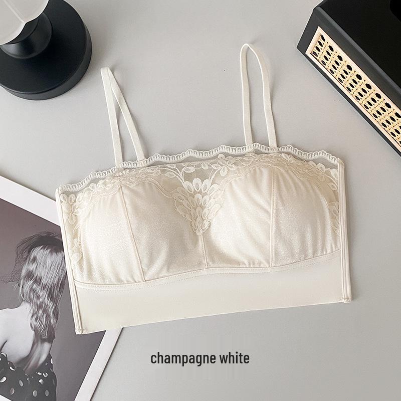 

Satin Lace Strapless Push-Up Bustier with Fixed Cups and Anti-Exposure Back L (for 105-130 jin) білий