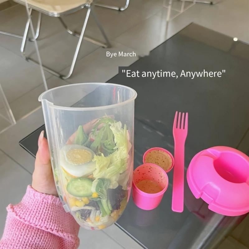 1pc Portable Breakfast Salad Cup with Spoon and Fork Lids - Healthy Lunch Container for Yogurt, Milk