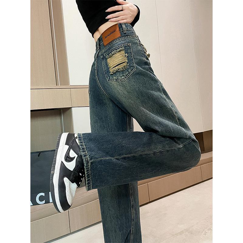 

Women s Cement Gray High-Waisted Wide-Leg Jeans, Plus Size, Retro American Design for Spring and Autumn. M (98-108 lbs)