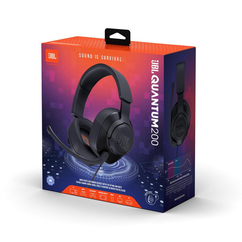 JBL QUANTUM 200 Gaming Headset, Lightweight Design, Over-Ear Headphones, Flip-Up Mic, DISCORD Certified, 3.5mm Audio Connection, PC Splitter Included