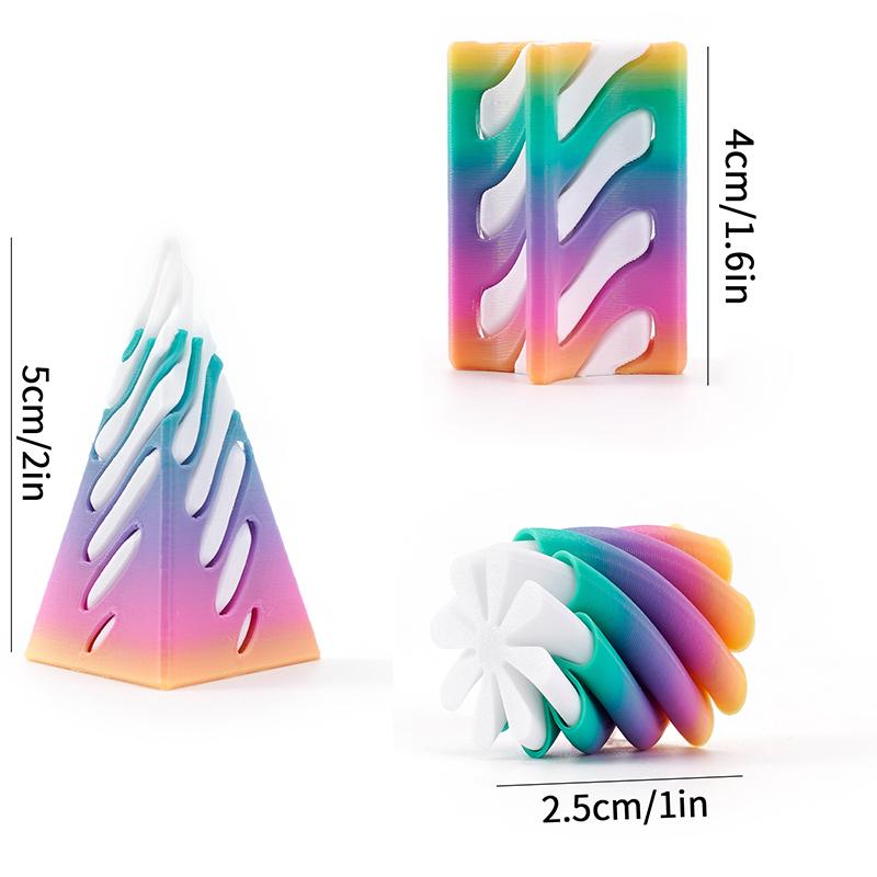 3Pcs Rotating Pyramid Set 3D Printed Spiral Cone Three-Dimensional Structure Figurine Desktop Ornament Stress-Relieving Toy Sets