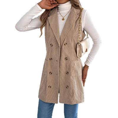 Solid-color Double-breasted Pocket Long Vest Jacket for Women In Autumn and Winter
