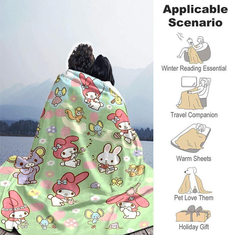 1pc Whimsical Garden My Melody and Friends Cartoon Blanket, Soft Throw for Room Decor, Perfect Gift for Friend, Living Room, Travel, Camping, Car Blan