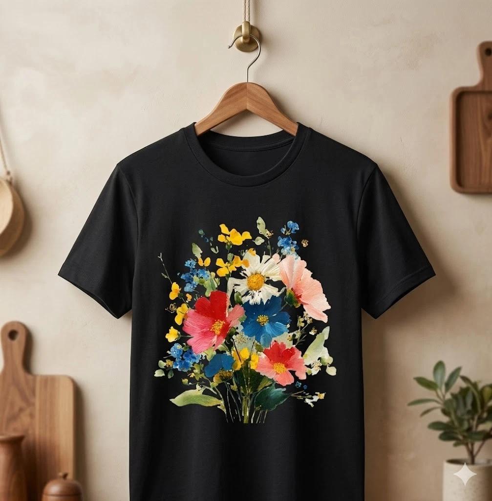Unisex Adult Vintage Vintage Wildflower Water Floral Garden T-Shirt... M