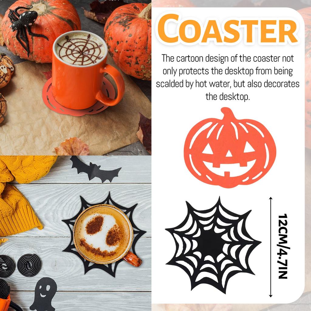 Halloween Spider Pumpkins Coasterss Felts Insulation Non-slip Mat Holiday Party Desktop Decoration Spider Webs Coasterss