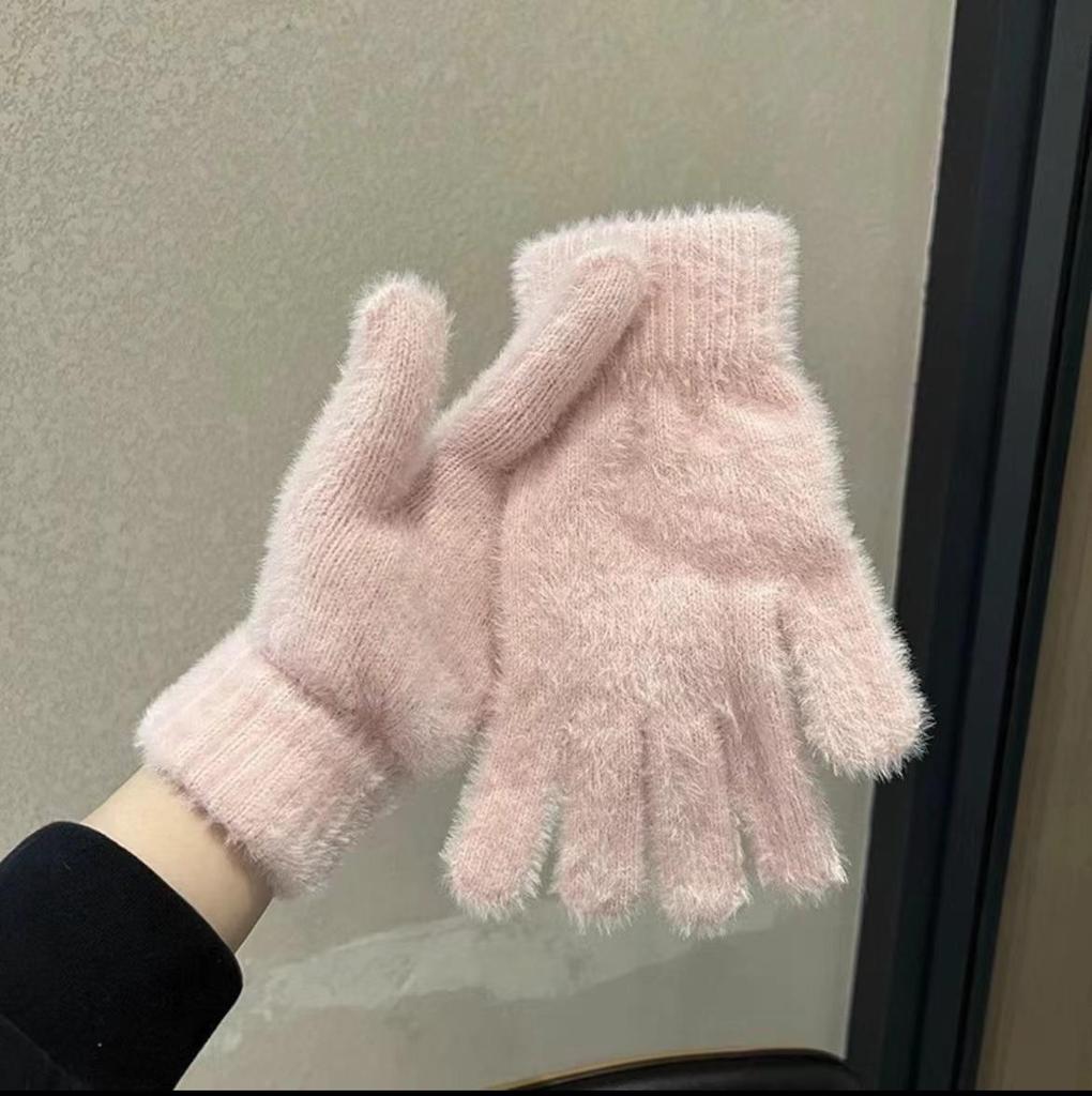 2025 Korean Style Cute Plush Women's Winter Gloves - Thickened, Cold-Proof Mink Velvet