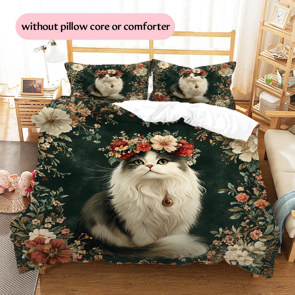 Vintage floral wreath animal Pattern Bedding Quilt Set Quilt Cover Pillowcase Home Decoration Gift (1 * duvet cover + 2 * pillowcase, without core)
