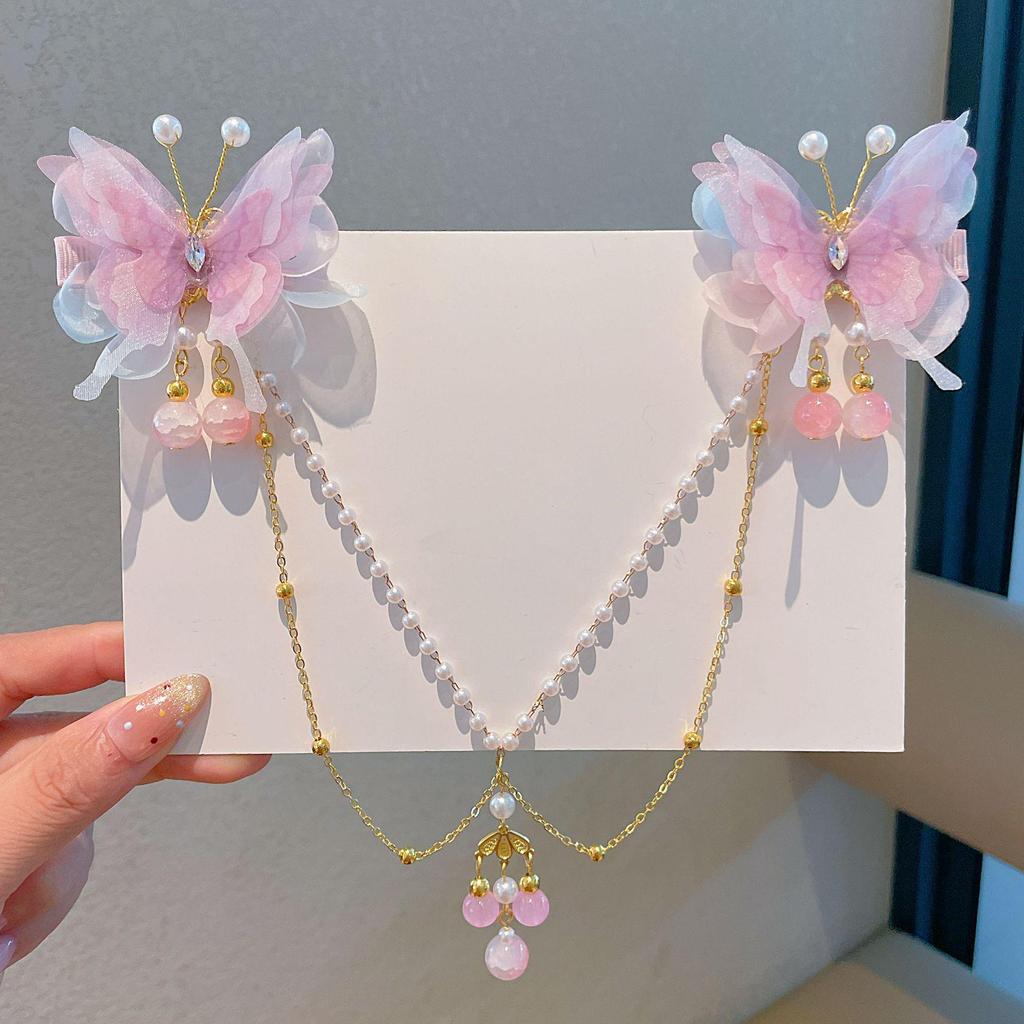 Acessórios de Cabelo Hanfu de Estilo Antigo: Adorno de Cabeça Infantil com Corrente de Testa, Franja e Design de Fada Princesa