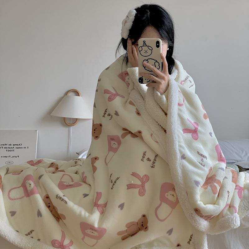 Thickened Lamb & Coral Fleece Cartoon Animation Winter Blanket for Office Nap Air Conditioning Sofa Cover & Kindergarten Use