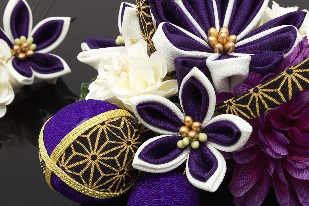 SOUBIEN Hair Ornament Set for Ceremonies and Purple Chrysanthemum and Hemp Leaf Decorative Made In Japan Coming-of-Age Graduations, 2-Piece Set,