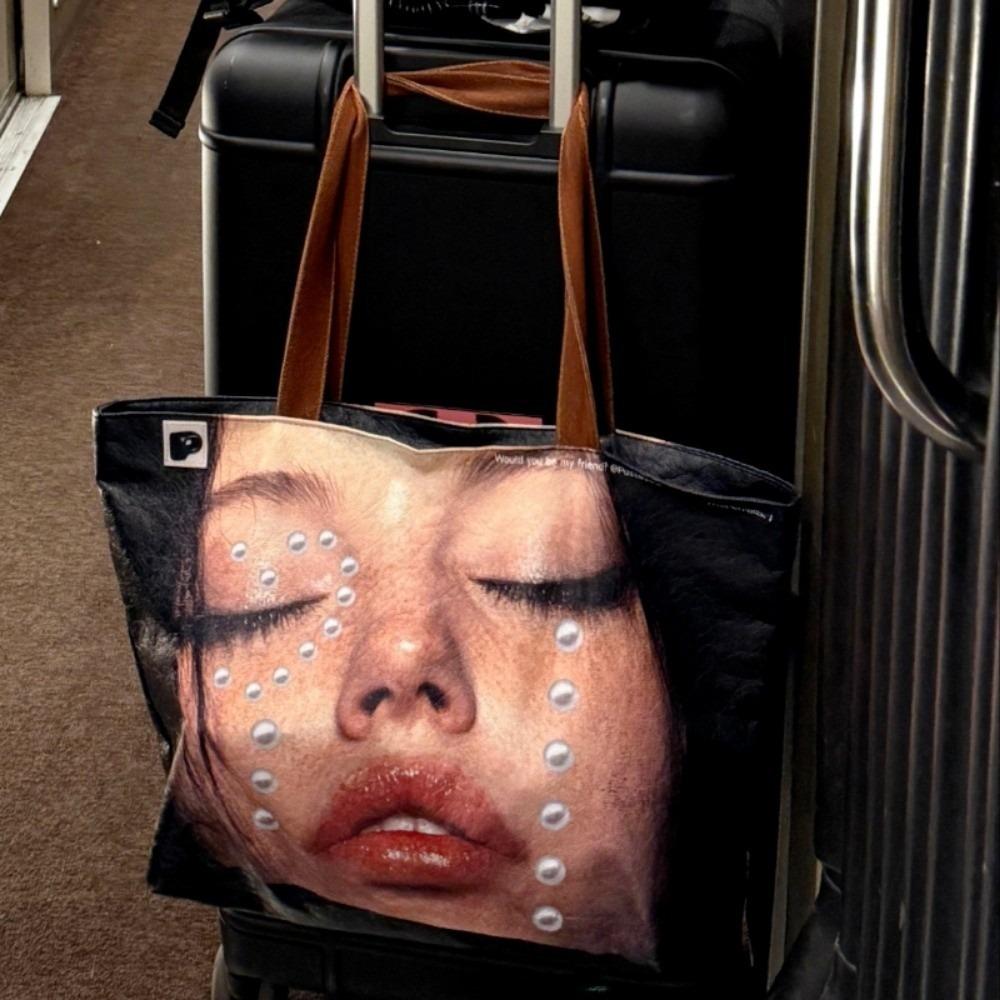 

Creative Waterproof Portrait Print Tote Bag Face Printing Large Capacity Shoulder Bag Light-weight Crossbody Handbag Gifts коричневый