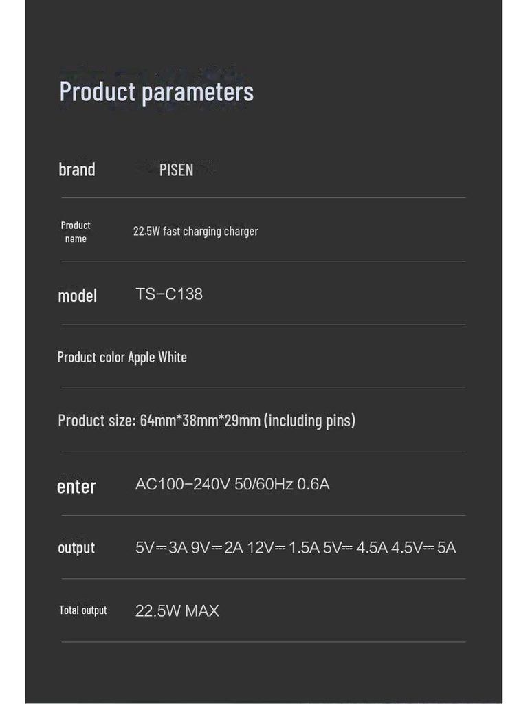 PISEN 22.5W Schnelllade-Datenkabelsatz für Huawei und Honor Android-Telefone