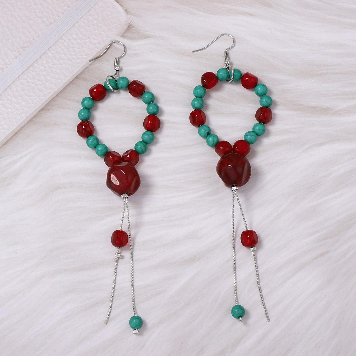 Vintage Geometric Colorful Resin Beaded Tassel Earrings for Women Ladies Temperament Exaggerated Long Earrings Jewelry Wholesale