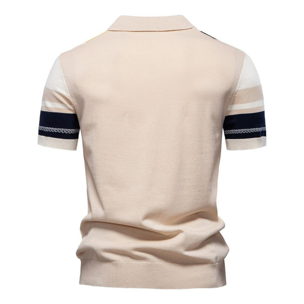 Sommer Herren Revers Kurzarm Gestricktes Polo Gestreifte Naht Kurzarm Polohemd Herren