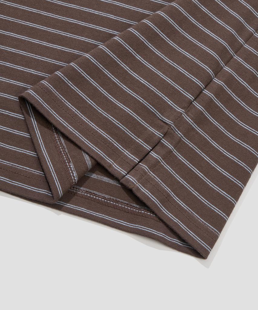 AGOD Contrast Denim Collar Stripe Half T-Shirt [Brown]