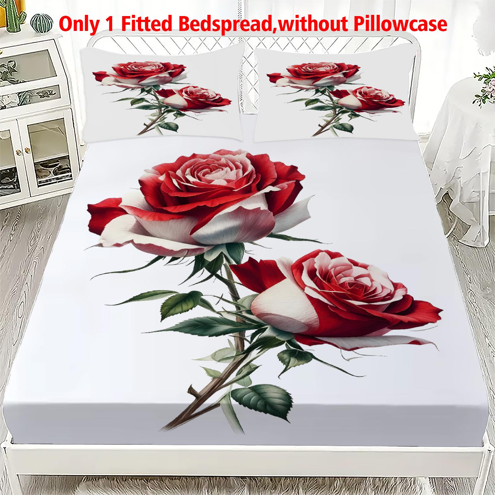 

1pc White Red Rose 3D Printed Fitted Sheet 100% Polyester Durable Bedding Set Sheet for Home Bedroom Decoration Birthday Gift 99x190x25cm
