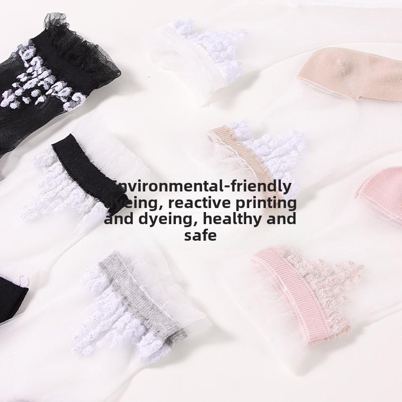 5 Paar Mode Transparente Kristallseide Damen Socken Perlenblume Kristallseide Damen Socken Kristallseide Jahr Damen Socken