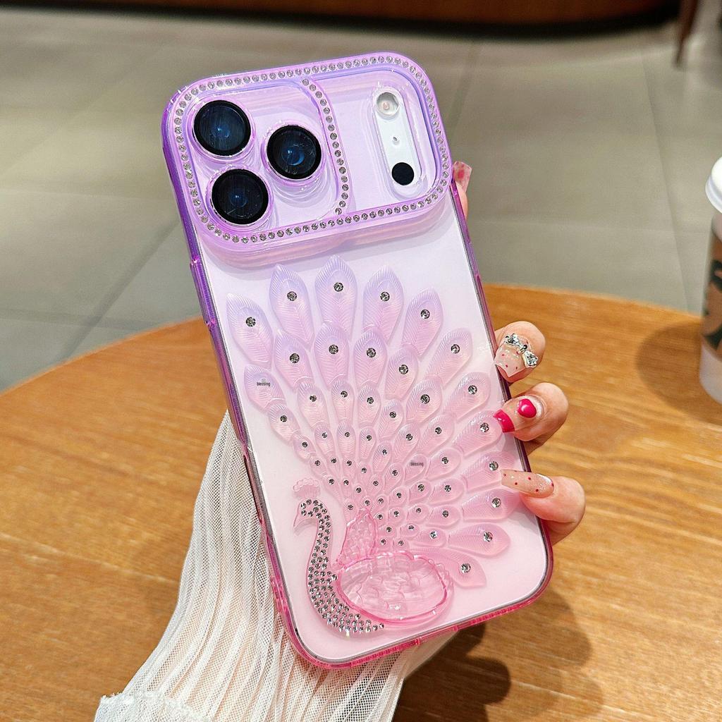 Colorful Peacock Phone Case for iPhone 16/15 Pro with Lens Film and Soft Shell, Compatible with Apple 17 Pro Max