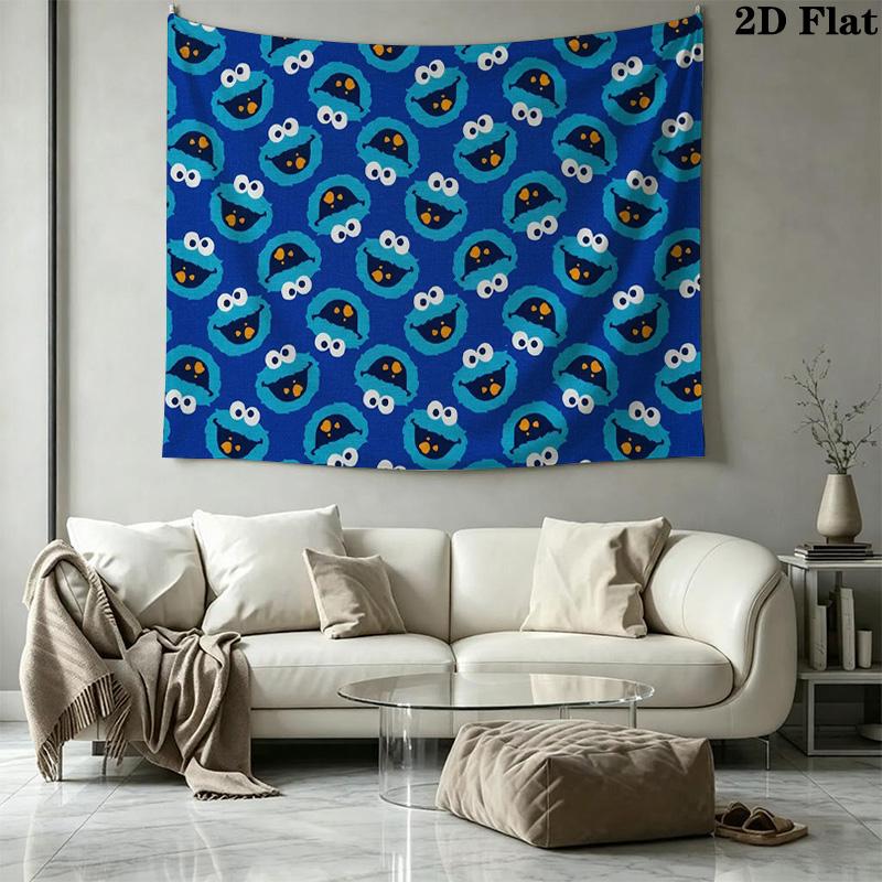 Cookie Monster Wall Tapestry Aesthetic Wall Hanging Printed Fabric Blanket Decorative Tapestries for Bedroom Living Room Home Decor