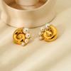 2024 Beach Style 18k Gold Plated Stainless Steel Conch Shell Pearl Stud Earrings - Waterproof