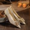 2025 New Hampagne Color Flat Shoes Female Pointed Autumn Summer New Silver Low Heel Rhinestone Wedding Bridal Shoe Pumps