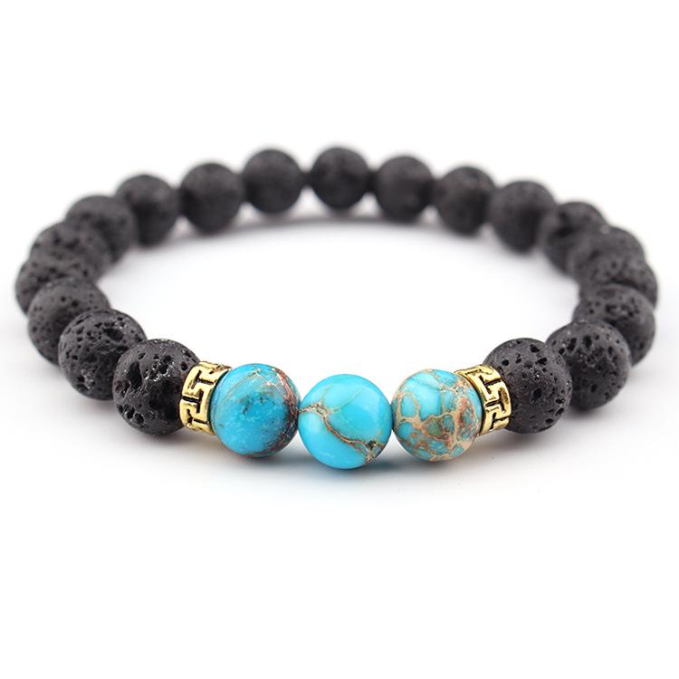 Handmade Imperial Stone & Volcanic Beaded Elastic Bracelet Necklace Set