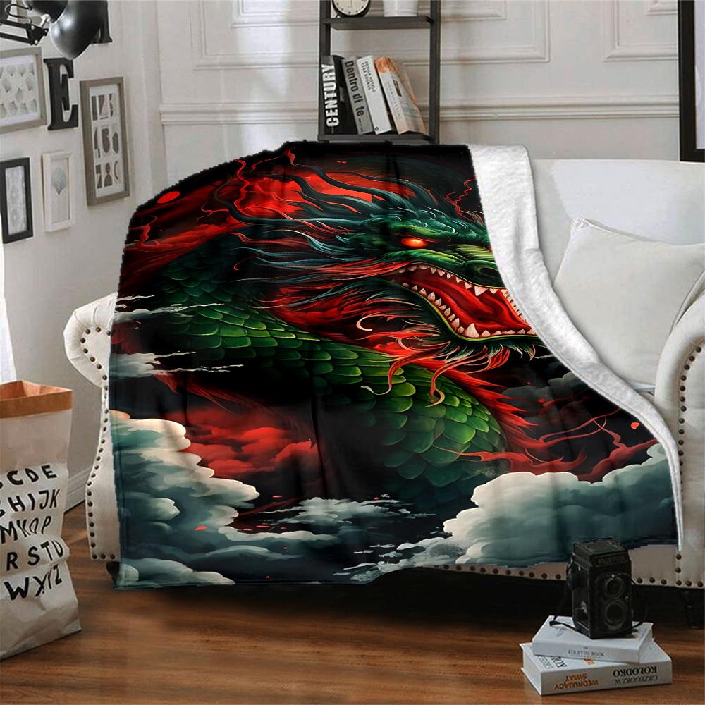 1pc Dragon Art Blanket Lightweight Flannel Blanket Throw Blanket For Sofa, Bed, Travel, Camping, Livingroom, Couch, Chair, And Bed yy2509026194