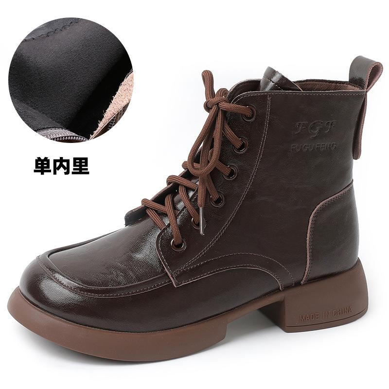 Fashion GKTINOO Women Boots 2025 New Woman Short Boots Soft Genuine Leather Autumn Winter Shoes Square Heels Big Toe Female Footware