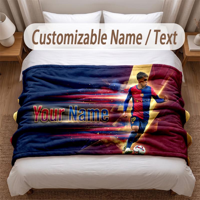 Lamine Yamal Printed Flannel Blanket Custom Name Text Soft Warm Throw For Bedroom Holiday Gift