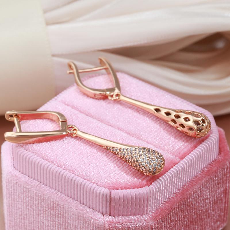 Cercei Kinel Water Drop, zircon, pavați, lungi, pentru femei