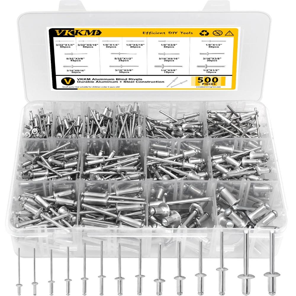 

500Pcs/Set 304 Stainless Steel Mushroom Head Rivets Kit 14 Sizes Pop Rivets Construction Projects серебряный