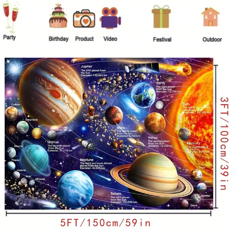 2D Outer Space Tapestry Solar System Poster with Planets and Asteroids for Kids Room